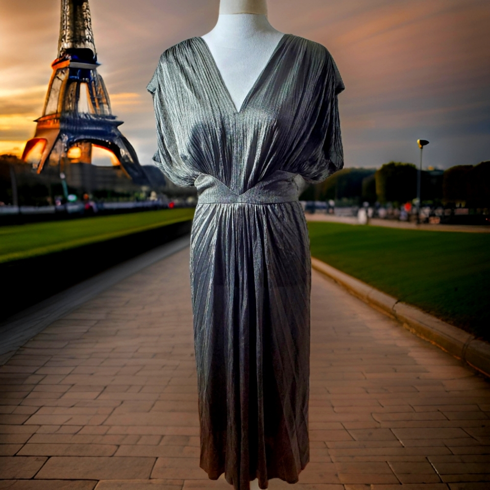Vintage Metallic Charcoal Dolman Sleeve Maxi Dress